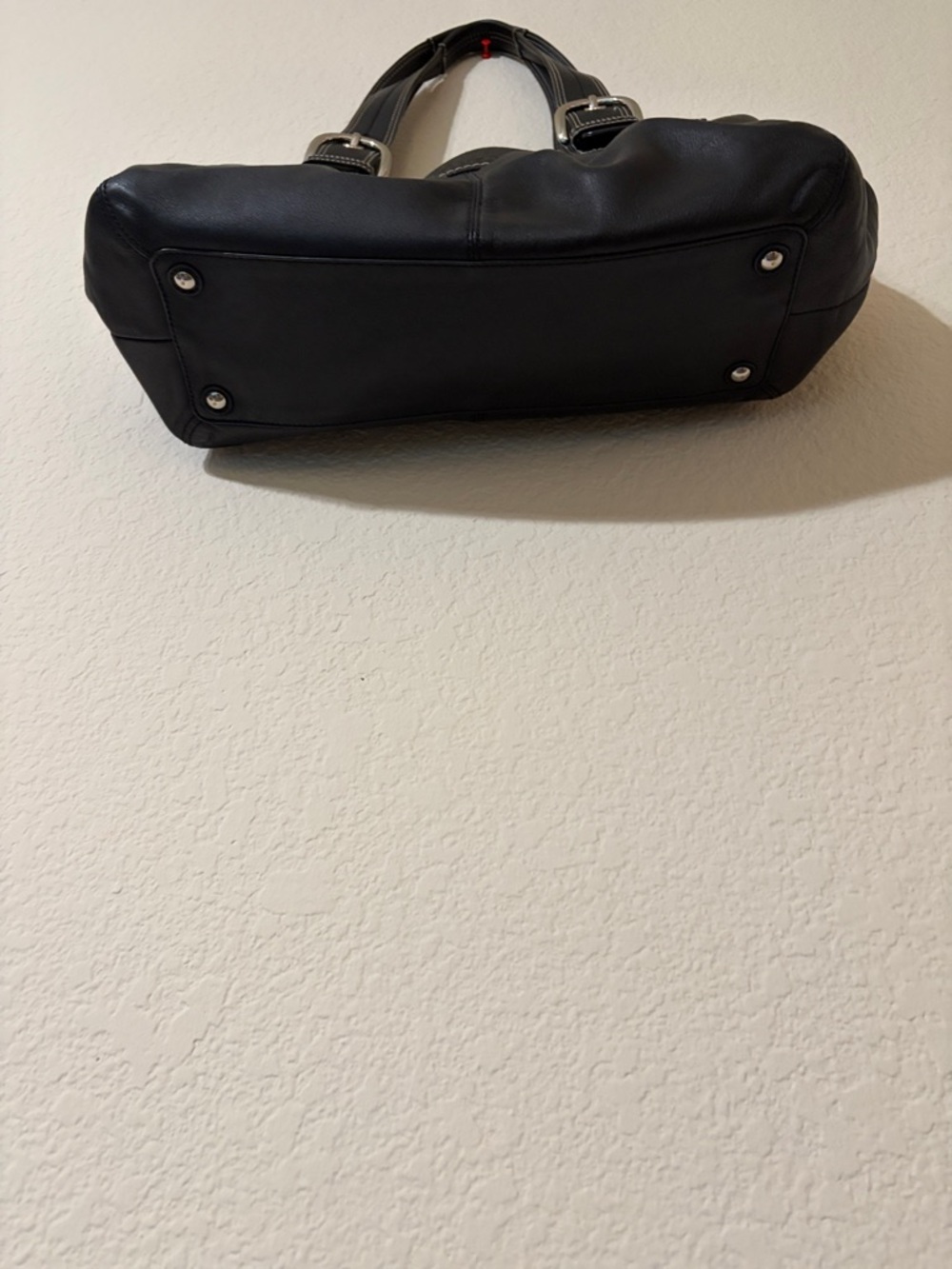 Coach Black Leather Shoulder Bag with White Contrast Stitching - Picture 7 of 16